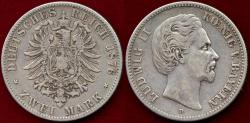 World Coins - BAVARIA 1876-D  2 MARK  VF/XF