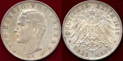 World Coins - BAVARIA 1910-D...... 3 MARK  AU