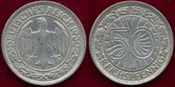 World Coins - GERMANY 1930-A ...  50 Reichspfennig  XF