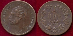 World Coins - SWEDEN  1858 L.A.  1 ORE  VF+