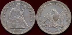 Us Coins - 1847  SEATED DOLLAR  AU50