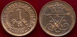 World Coins - DENMARK 1910  1 ORE.... Lovely UNC  MS63 RB