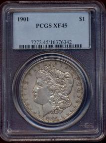 US Coins - 1901 MORGAN DOLLAR PCGS  XF45  ... original Color undipped