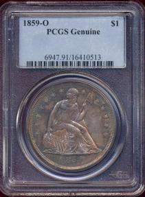 US Coins - 1859-O SEATED DOLLAR  MS63.... beautiful toning