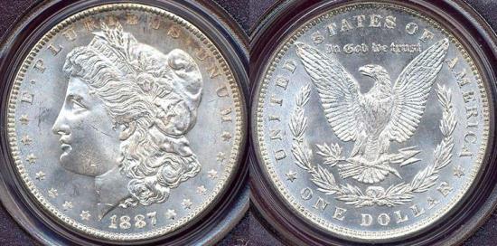 US Coins - 1887 MORGAN DOLLAR  PCGS  MS65  ... Flashy White Mint luster
