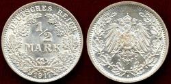 World Coins - GERMANY 1917-A  1/2 MARK  choice BU ... GREAT EYE APPEAL