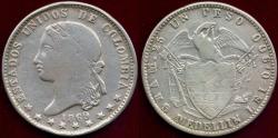 World Coins - COLOMBIA 1869  MEDELLIN   1 PESO  VF