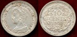 World Coins - NETHERLANDS 1919 10 CENTS  AU