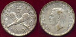 World Coins - NEW ZEALAND 1940 3 PENCE   AU