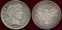 Us Coins - 1905 BARBER QUARTER  XF