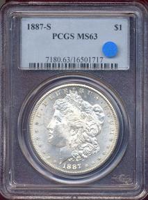 US Coins - 1887-S MORGAN DOLLAR  PCGS MS63 ... PQ  HIGH END