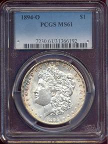 US Coins - 1894-O MORGAN DOLLAR  PCGS  MS61  ...  GREAT EYE APPEAL