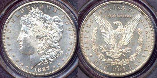 US Coins - 1887-S MORGAN DOLLAR  PCGS MS63 ... PQ  HIGH END