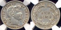 Us Coins - 1902-O BARBER DIME  NGC  XF45 ... Eye appeal of AU50