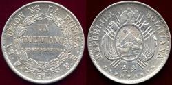 World Coins - BOLIVIA 1872 FE  1 BOLIVIANO  AU