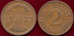 World Coins - GERMANY 1923-G..... 2 RENTEN PFENNIG