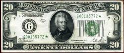 Us Coins - $20 1928-B  STAR Note   AU .... Redeemable in Gold    FR-2052-G*