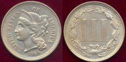 Us Coins - 1869 NICKEL THREE CENT MS63
