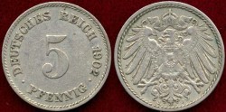 World Coins - GERMANY 1902-J.... 5 PFENNIG  XF
