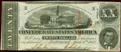 Us Coins - $20 CONFEDERATE STATES AUGUST 1863  ... ABT  UNCIRCULATED