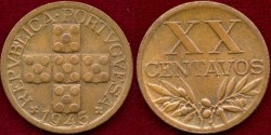 World Coins - PORTUGAL 1945.. 20 CENTAVOS