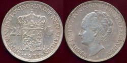 World Coins - NETHERLANDS 1937  2 1/2 GULDEN  XF