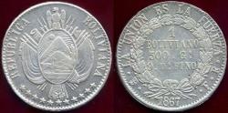 World Coins - BOLIVIA 1867/6 FE/P  1 BOLIVIANO  AU