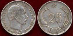 World Coins - DENMARK 1874  25 ORE   XF