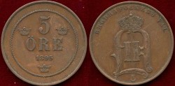 World Coins - SWEDEN 1895 .... 5 ORE