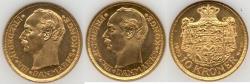 World Coins - DENMARK 1908, 1909  FREDERIK VIII  GOLD 10 KRONER  CHOICE BU