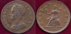 World Coins - GREAT BRITAIN 1754 GEORGE II  FARTHING  AU