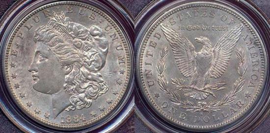 US Coins - 1884-S MORGAN DOLLAR  PCGS GENUINE....MS61