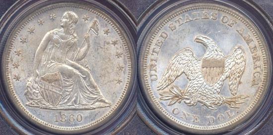 US Coins - 1860-O SEATED DOLLAR  PCGS MS62  OLD holder... undergraded
