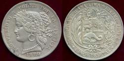 World Coins - PERU 1880 BF  5 PESETAS  AU