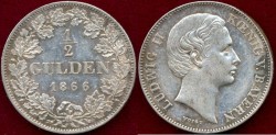 World Coins - Bavaria 1866..... 1/2 GULDEN