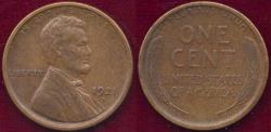Us Coins - 1921-S LINCOLN CENT AU55