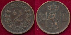 World Coins - NORWAY 1893   2 ORE  VF