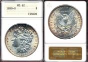 Us Coins - 1899-O MORGAN DOLLAR.... EARLY ANA GRADED  MS62 ... COLORS!!