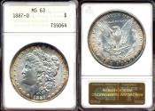 Us Coins - 1887-O MORGAN DOLLAR ANA MS63 ...Beautiful  EDGE TONING