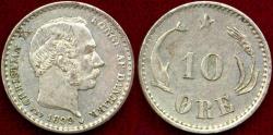 World Coins - DENMARK 1899 10 ORE..  AU    very good eye appeal