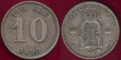 World Coins - SWEDEN 1890  VF  10 ORE Silver