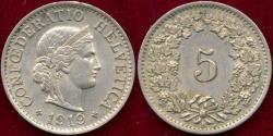 World Coins - SWITZERLAND 1919-B  5 RAPPEN  UNCIRCULATED
