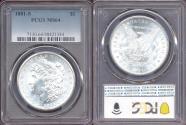 Us Coins - 1881-S MORGAN DOLLAR PCGS MS64 ....  WHITE