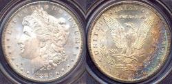 Us Coins - 1880-CC 8/low 7 PCGS MS65....OUTSTANDING RAINBOW TONING