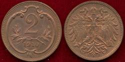 World Coins - AUSTRIA 1910 2 Heller  UNC.... mint red color remains