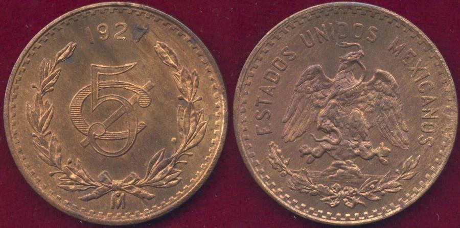 Download MEXICO 1927 5 CENTAVOS MS63 RB UNCIRCULATED | North & Central American and Caribbean Coins