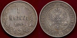 World Coins - FINLAND 1892 ..... 1 MARKKA  VF/XF