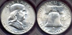1954 D 50 Cent Franklin Silver Half Dollar Coin BU Fifty Cents 50c