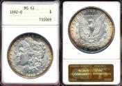 Us Coins - 1892-O MORGAN DOLLAR  ANA MS61 ....BEAUTIFUL TONING