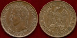 World Coins - FRANCE 1861A ..... 5 centimes